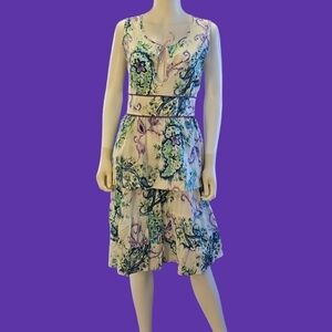 VTG CENTRAL FALLS Project X Floral Paisley Sleeveless Split Neck Tier Skirt Set